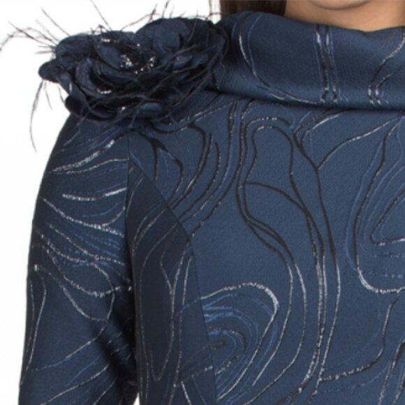 TERANI COUTURE Three-quarter Sleeve Roll Neck Jacquard Gown - Picture 3 of 3